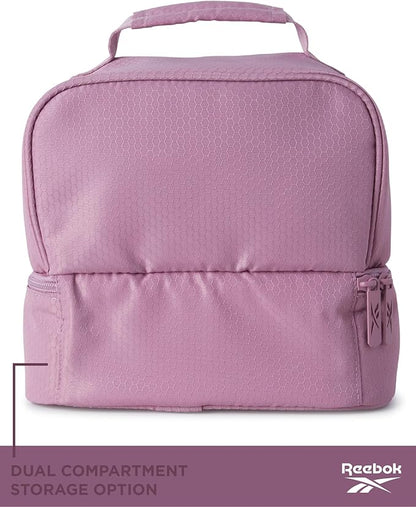 Reebok Mens and Womens Lunch Bag - Portable Insulated Work Lunch Box for Women and Men with Two Compartments and Handle, Andy Infused Lilac