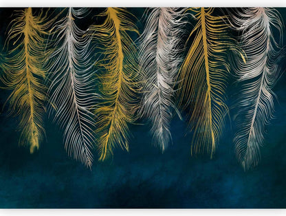artgeist Wall Mural Feather 177x124 in - XXL Non-Woven Wallpaper Fleece Wall Decor Photo Print Picture Image Design Landscape Abstract Beige Navy Blue b-A-0812-a-a
