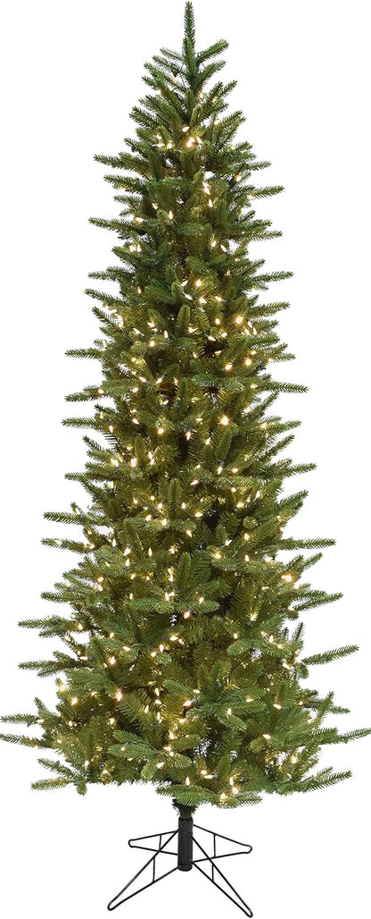 Fraser Hill Farm 9-Ft. Carmel Pine Slim Artificial Christmas Tree with White Incandescent Smart Lights and Stand, Prelit Foldable Fake Tree with Realistic Foliage for Home Decoration
