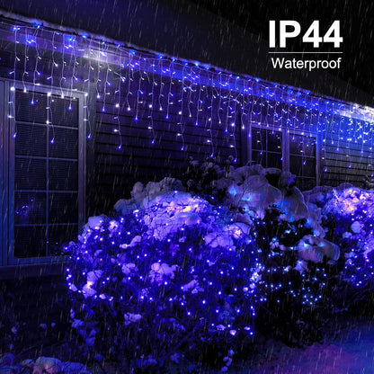 Brightown Icicle Lights Outdoor, 20Ft Christmas Lights with 30 Drops, 1125 LED Firecracker Icicle Christmas Light Outdoor with Timer for House Eaves Wedding, Blue and White