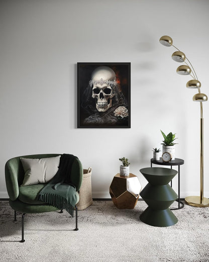 Skull Bride Poster Art Print, Halloween Scary Vintage Wall Art Academia Spooky Painting Decoration for Horror Prints, Gothic Posters Bedroom Decor 89 (Skull Bride, 11 x 14 inches, Unframed)