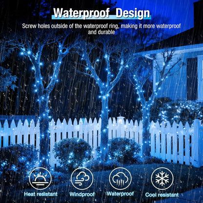 2 Pack Solar String Lights Outdoor - 160LED 66FT Solar Fairy Lights Waterproof 8 Modes, Copper Wire Solar Powered Twinkle Lights for Outside Tree Garden Christmas Wedding Party Decor (Blue White)