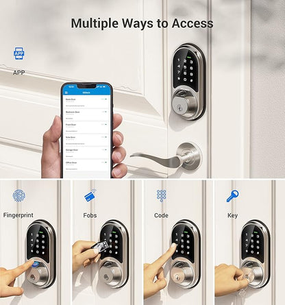 Veise RZ07 Fingerprint Smart Lock, 7-in-1 Smart Locks for Front Door, Keyless Entry Door Lock with App Control, Biometric Electronic Touchscreen Keypad Deadbolt, Satin Nickel