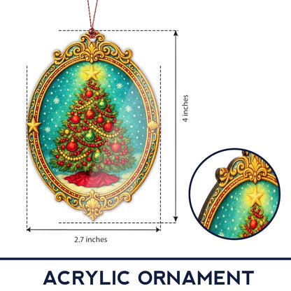 Christmas Tree Ornament – Holiday Decor | Classic Ornament + Family Keepsake – Christmas Ornament 2025 – Suncatcher Effect Stained Glass Window Hanging – Car Hanging Decoration