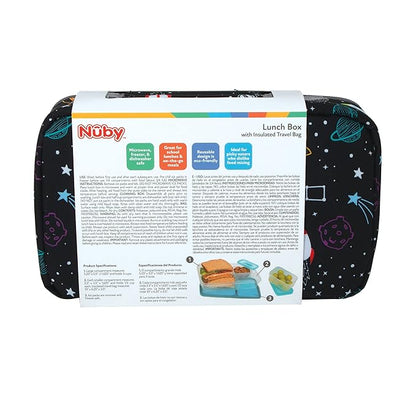 Nuby Lunchbox with Insulated Travel Bag - Bento Lunch Box - 3+ Years - Galactic Design - Back to School Essentials