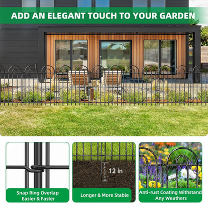 25 Panels Decorative Garden Fence, 32 in(H) X 50 ft(L) No Dig Dog Fence Outdoor for Yard, Rustproof Tall Metal Garden Fencing Animal Barrier with Ground Stakes, Temporary Fencing for Patio Outdoor