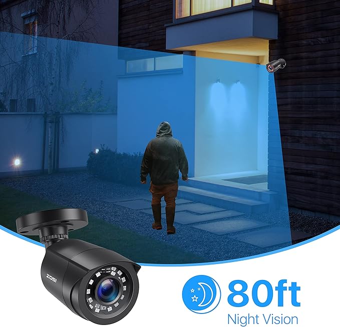ZOSI 1080P 4 Pack HD TVI Security Cameras, 80ft Night Vision, Outdoor Indoor Weatherproof Bullet Camera for 1080P/5MP/4K HD TVI Analog CCTV DVR System