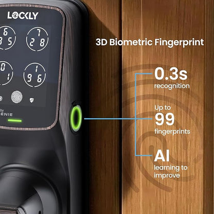 Lockly Secure Pro Smart Lock Wi-Fi, Keyless Entry Digital Keypad Door Lock, 3D Biometric Fingerprint Sensor Front Door with Handle, Voice Control & Auto Lock - Latch Edition
