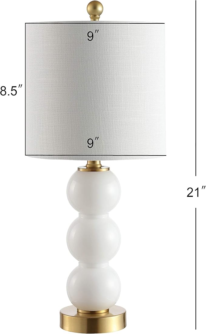 JONATHAN Y 21" White/Brass Gold Glass Table Lamp for Bedroom and Living Room, White Linen Shade, Modern Stacked Sphere Bedside Lamp, LED Bulb Included JYL1021A