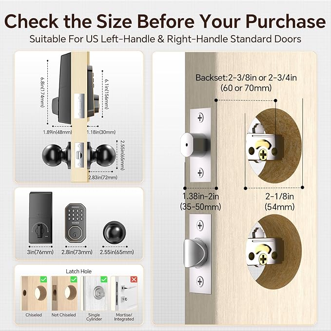 Keyless Entry Door Lock Set WiFi Smart App Control Door Lock for Front Door Keypad Deadbolt with 2 Knobs Auto Lock One Time Codes Easy Install, Bronze