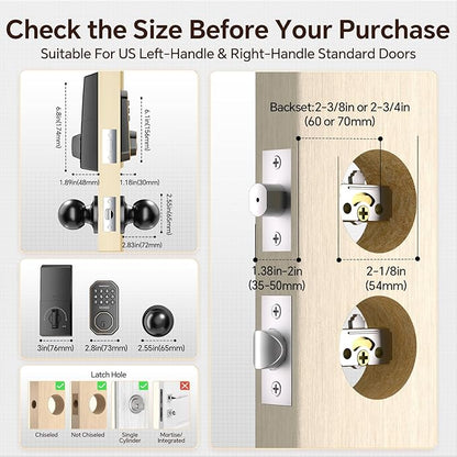 Keyless Entry Door Lock Set WiFi Smart App Control Door Lock for Front Door Keypad Deadbolt with 2 Knobs Auto Lock One Time Codes Easy Install, Bronze