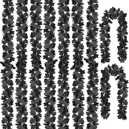 CQURE 9 Pack Black Fall Leaf Garland, Total 53.1Ft Halloween Garland Hanging Vines Artificial Fall Maple Leaves Thanksgiving Decor for Home Wedding Fireplace Christmas
