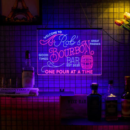 Personalized Bourbon Bar Signs with Your Name for home wall light up with personalized pub name, man cave accessories, beer themed neon customizable lighted sign