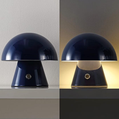 JONATHAN Y 7" Navy Rechargeable Cordless Mushroom Table Lamp, Portable LED Nightstand Lamp for Bedroom Living Room, Metal Shade, 3-Way Dimmable Touch Sensor Modern Accent (JYL7116E)