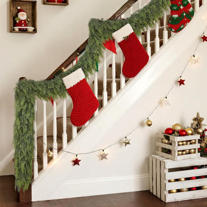 Real Touch Christmas Cedar Garland -9ft Artificial Garlands Faux Cedar Fake Pine Needles Garland for Fireplace,Table,Window,Stairs,Mante,Holiday Indoor Outdoor Xmas Decor(2PCS)
