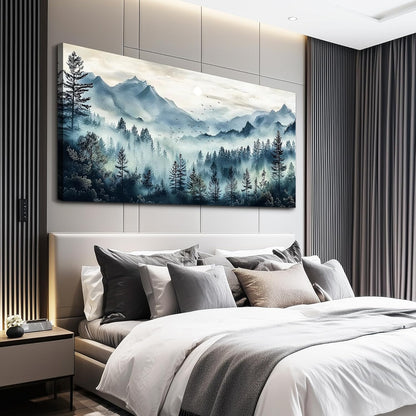 Large Wall Decor for Living Room Canvas Wall Art for Office Wall Decorations for Bedroom Foggy Forest Painting Artwork Room Home Decor 24x48 in