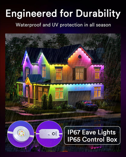 Lumary Permanent Outdoor Lights Pro 53ft for House, 40LED 50lm RGBAICW Smart Eave Lights, IP67 Waterproof, Multi Scene for Daily and Holiday Accent Lighting Decor, Work with Alexa, Google, Remote