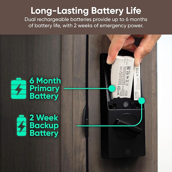 Wyze Palm Lock, Smart Door Lock with Palm Vein Recognition, Keyless Entry Smart Locks for Front Door, Keypad, Auto Lock, Dual Battery, Wi-Fi, Works with Alexa & Google, BHMA, IP53, Mechanical Key