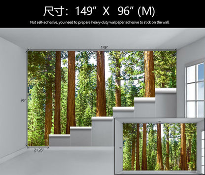 WFBHUA-Redwood Forest Wallpaper Green Woodland Tree Wallpaper for Bedroom Large Art Wall Murals for Living Room Office (Not Peel and Stick)