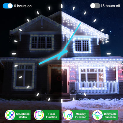 66FT 666 LED Outdoor Christmas Lights - 148 Ice Drops, 12 Pro Modes with Timer Memory & Brightness, Waterproof Hanging Ice String Light for Holiday Wedding Garden Fence House Decor (Cool White)