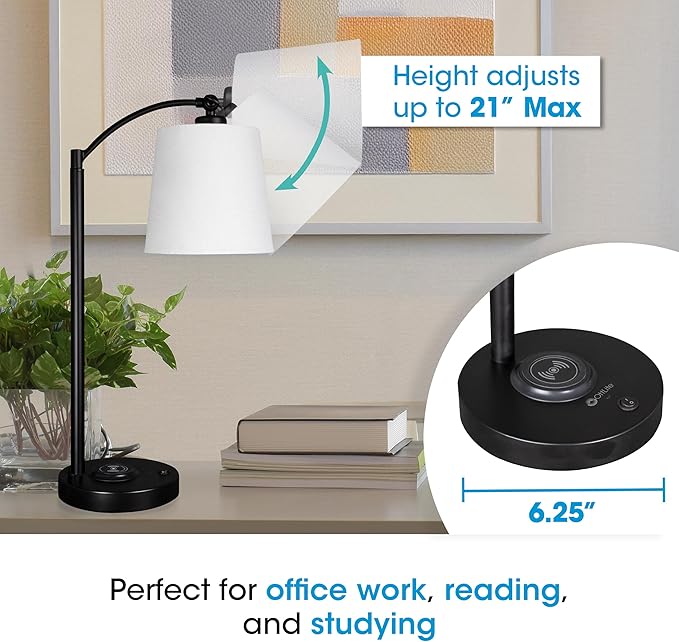 OttLite Good Housekeeping Shaded LED Desk Lamp with Wireless Charging Pad - Designed to Reduce Eyestrain - Adjustable Shade, Replaceable ClearSun LED Bulb, Crafting, Reading Light, Desk Lamp
