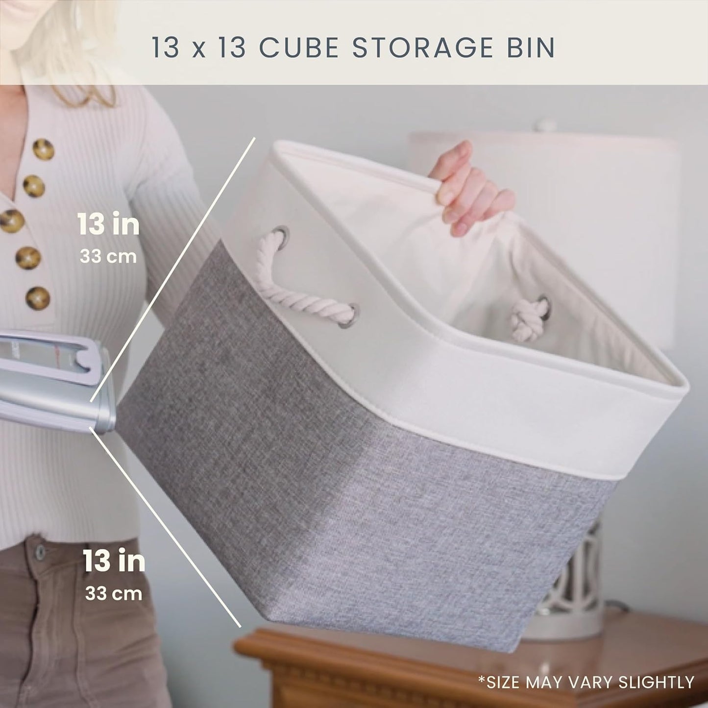 OrganiHaus 13x13 Cube Storage Bins 4 Pack, Foldable Cube Storage Organizer w/ Rope Handles, Collapsible Fabric Bins for Toys, Clothes & Closet Organization, Fabric Square Baskets - Gray