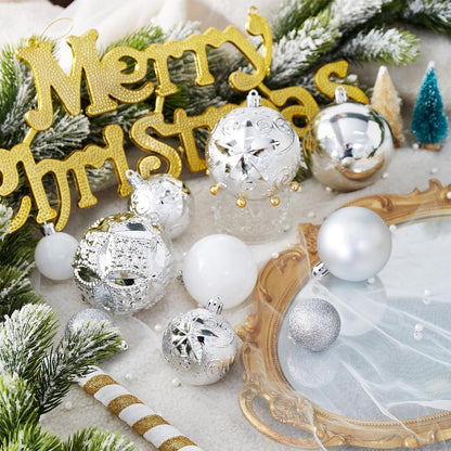 87-Pack Shatterproof Christmas Ball Ornaments Set, Christmas Tree Decorations with Hand-held Gift Package for Xmas Tree Holiday Wedding Party, Silver