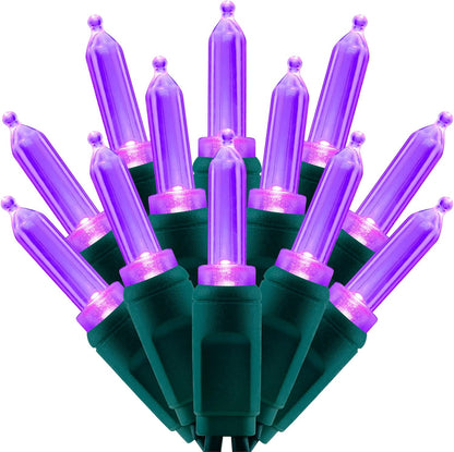 100 Purple One-Piece LED Christmas Lights, 33 ft Green Cord High Waterproof UL Certified T5 Outdoor String Lights (Purple)