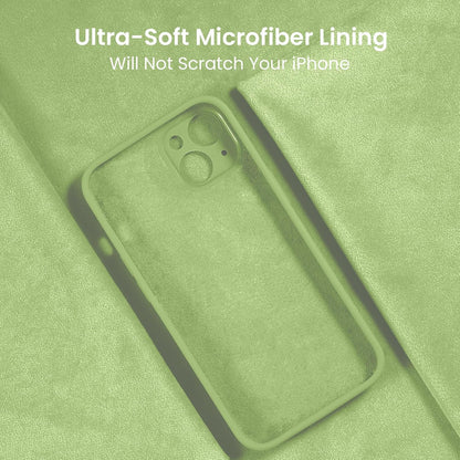 FireNova Designed for iPhone 13 Case, Silicone Upgraded [Camera Protection] Phone Case with [2 Screen Protectors], Soft Anti-Scratch Microfiber Lining Inside, 6.1 inch, Tea Green