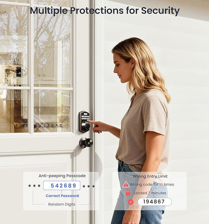 Veise Fingerprint Door Lock with 2 Knobs - Keyless Entry Door Lock with Handle, Electronic Keypad Deadbolt, Smart Front Handle Set, Auto-Locking, Waterproof, Easy Installation, Oil-Rubbed Bronze