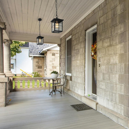 LOG BARN Outdoor Pendant Light Fixture, Farmhouse Exterior Lights, Anti-Rust Ceiling Outdoor Light with Seeded Glass, Lantern Hanging Light for Front Door, Entry, Porch, and Gazebo