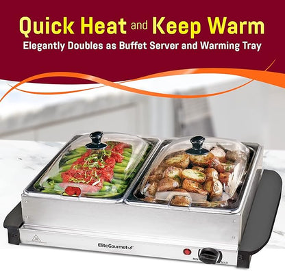 Elite Gourmet EWM-6122X Deluxe Dual Buffet Server Food Warmer Party Tray, Gravy & Holiday Essentials, Special Events, 2 x 2.5Qt, Stainless Steel