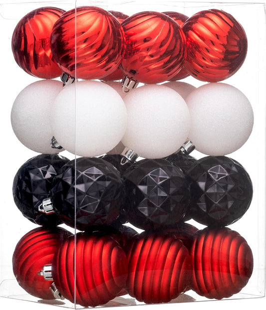 Valery Madelyn Christmas Ornaments Tree Decorations Set for Fall Halloween, 24ct Red Black Shatterproof Ball Ornaments, 2.36" Hanging Ornament Bulk for Xmas Holiday Party Decor