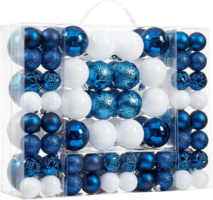 87-Pack Shatterproof Christmas Ball Ornaments Set, Christmas Tree Decorations with Hand-held Gift Package for Xmas Tree Holiday Wedding Party (Blue)