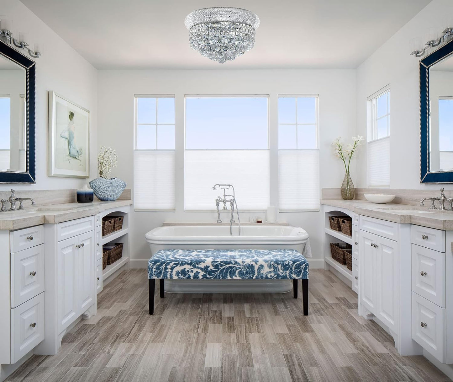 Crystal Flush Mount Chandelier Ceiling Light Fixture for Living Room Dining Room Bedroom Foyer Entryway Hallway Closet Bathroom (Chrome, 9" H x14 D)
