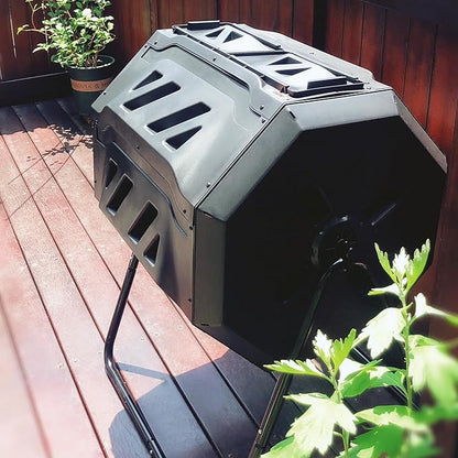 Koolscapes Dual Chamber Tumbling Composter 42 Gal (160L) Black Rotating Outdoor Compost Bin, Double Chamber Rotary Composter, Recycled Plastic with Steel Frame for Backyard and Vegetable Garden