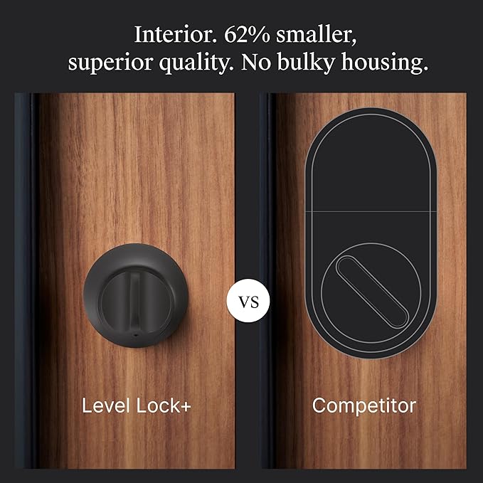Level Lock+ WiFi Deadbolt Smart Lock - World's Smallest Smart Lock Plus Apple Home Key - Lock/Unlock Anywhere - Level App for iOS & Android - Works with Apple, Alexa, Google (Matte Black)