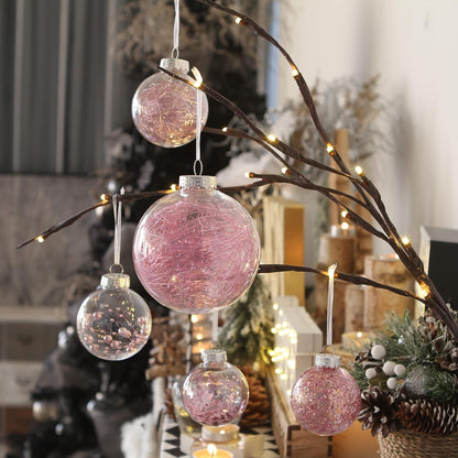 Sea Team Shatterproof Clear Plastic Christmas Ball Ornaments Decorative Xmas Balls Baubles Set with Stuffed Delicate Decorations (70mm/2.76 inch 24-Pack, Pink)