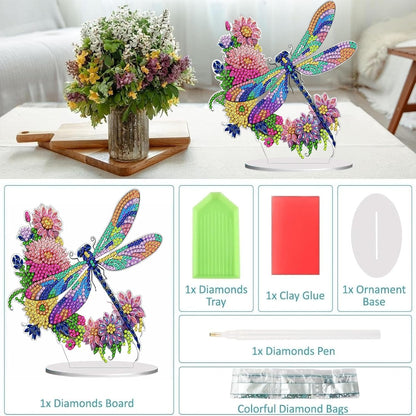 Diamond Painting Kits for Adults Beginners, 5D Full Drill Dragonfly Crystal Art Desktop Ornament, DIY Single Sided Home Office Desk Decor, Creative Craft Gift Set with Tools