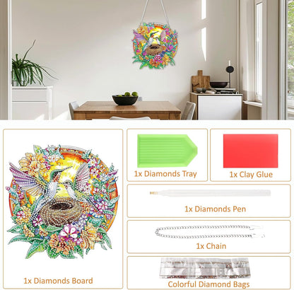 SENQAO Hummingbird Diamond Art Hanging Kit for Adult, Special Shaped Rhinestone, Double Sided DIY Acrylic Diamond Art Painting Window Pendants Home Garden Wall Hanging Kits Hanging Ornament