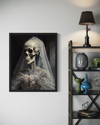 Skull Gown Poster Art Print, Halloween Scary Vintage Wall Art Academia Spooky Painting Decoration for Horror Prints, Gothic Posters Bedroom Decor 89 (Skull Gown, 11 x 14 inches, Unframed)
