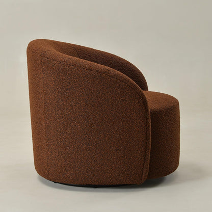 KINWELL 34" Boucle Swivel Barrel Chair with 18" Round Ottoman Set, Fully Assembled Set of Sherpa Accent Chair and Footrest, Modern Comfy Armchair and Footstool for Living Room and Bedroom, Brown