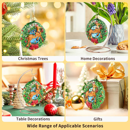 Reindeer Christmas Tree Ornaments,Blown Glass Christmas Ornaments, Wreath Collection Hanging Ornaments,Glass Home Decorations for Animal Lovers Holiday Party Daily Gifts