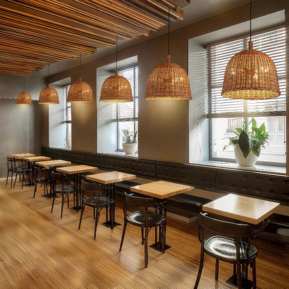 3-Light Dark Curry Rattan Pendant Light,13.77" Rustic Hanging Light,Brown Wicker Pendant Light Hand-Woven Rattan Chandelier for Workplace Dining Living Bedroom Kitchen Farmhouse