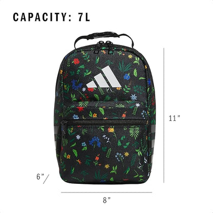 adidas Santiago Lunch Bag Cooler for Women and Men, Insulated Food Container Box with Mesh Pocket, Meadow Floral Black/Black/White/3.0, One Size