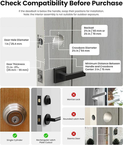 Lockin Veno Pro Smart Deadbolt Lock with Dual Swappable Batteries for 6-Month Extended Power, Palm Vein & Fingerprint Keyless Entry, Built-in Wi-Fi, Doorbell, App Remote Control, IP65 Waterproof