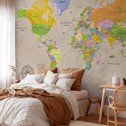artgeist Premium Wall Mural World Map 138x101 in - XXL Non-Woven Wallpaper Fleece Wall Decor Photo Print Picture Image Design Home Map of The World k-A-0129-a-a