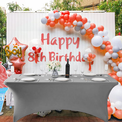 SuperO 2Pack Waterproof Spandex Table Cover for 6FT Table Universal Fitted Stretch Tablecloth for Party, Banquet, Wedding and Events-Gray