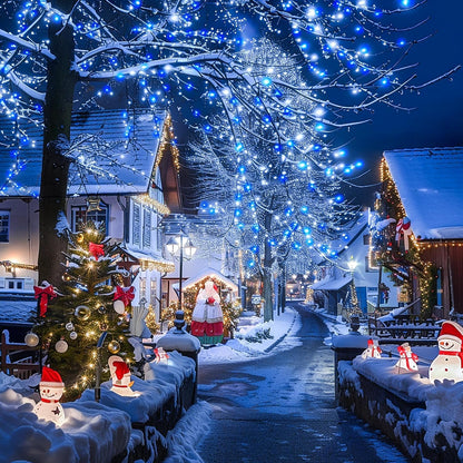 JMEXSUSS Blue and White Christmas Lights Outdoor with Remote, 600 LED String Lights Indoor Clear Wire, 168ft Christmas Fairy Lights Plug in for Bedroom Tree Birthday Party Christmas Decorations