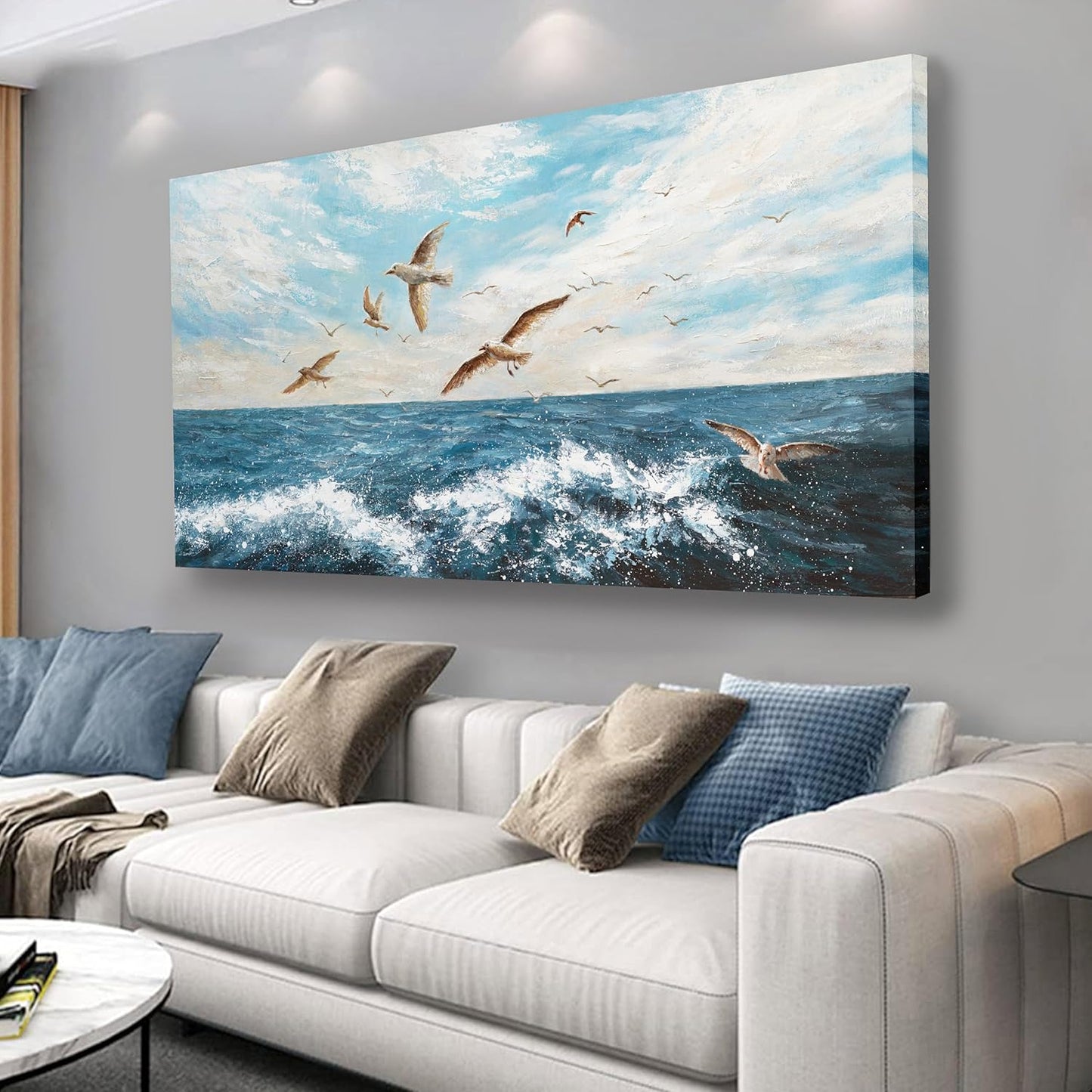 Belmrxne Giant Ocean Art Blue and White Wall Art Funky Artwork Modern Gallery Canvas Painting for Living Room Bedroom Dining Room Office Home Decor 30x60 inch